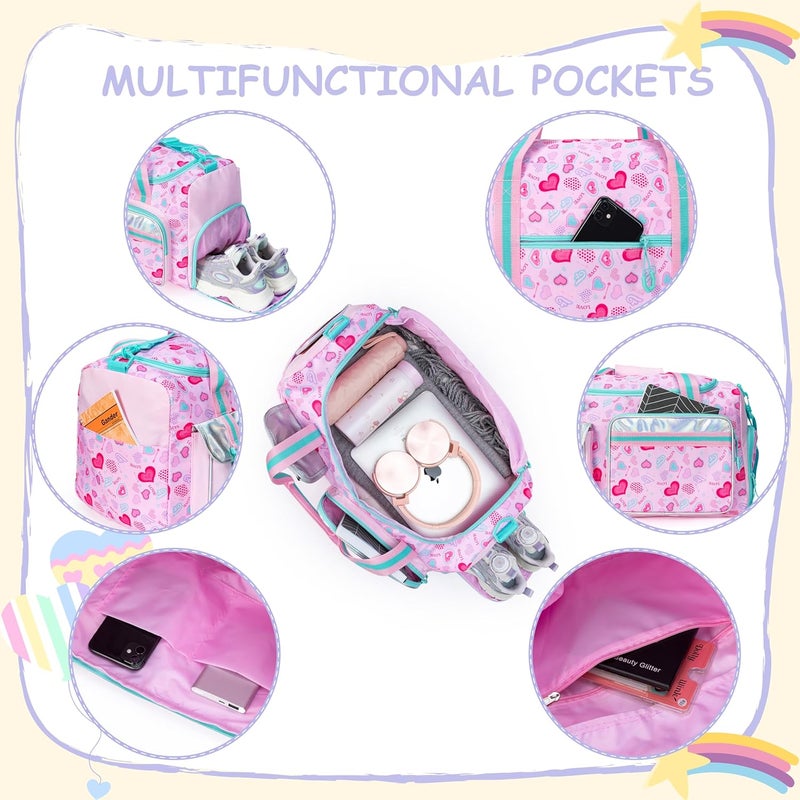 Oruiji Kids Duffle Bag Girls Women Travel Bag Gifts Overnight Bags for Girls Women Kids Gym Dance Bags with Shoes Compartment - Image 4